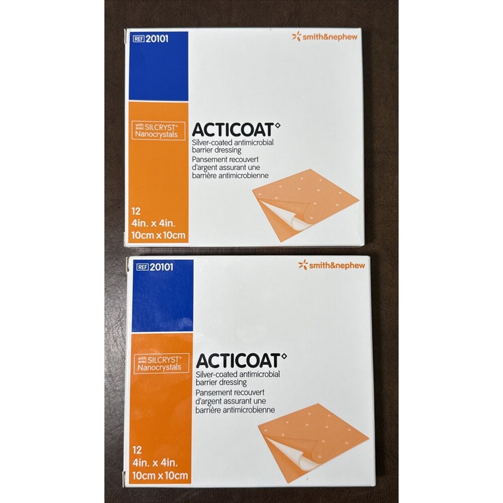 NEW 2 Boxes 24 Ct Smith & Nephew Acticoat Silver Coated 20101 4" x 4" EXPIRED
